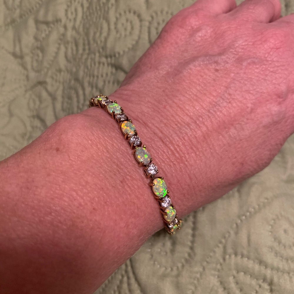 Opal and clear CZ stone 7” bracelet.
